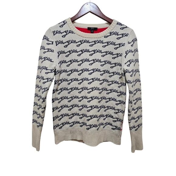 J.Crew Women’s Merino Wool Blend Cream Yes No Crew Neck Sweater Cozy Size M - Picture 4 of 12